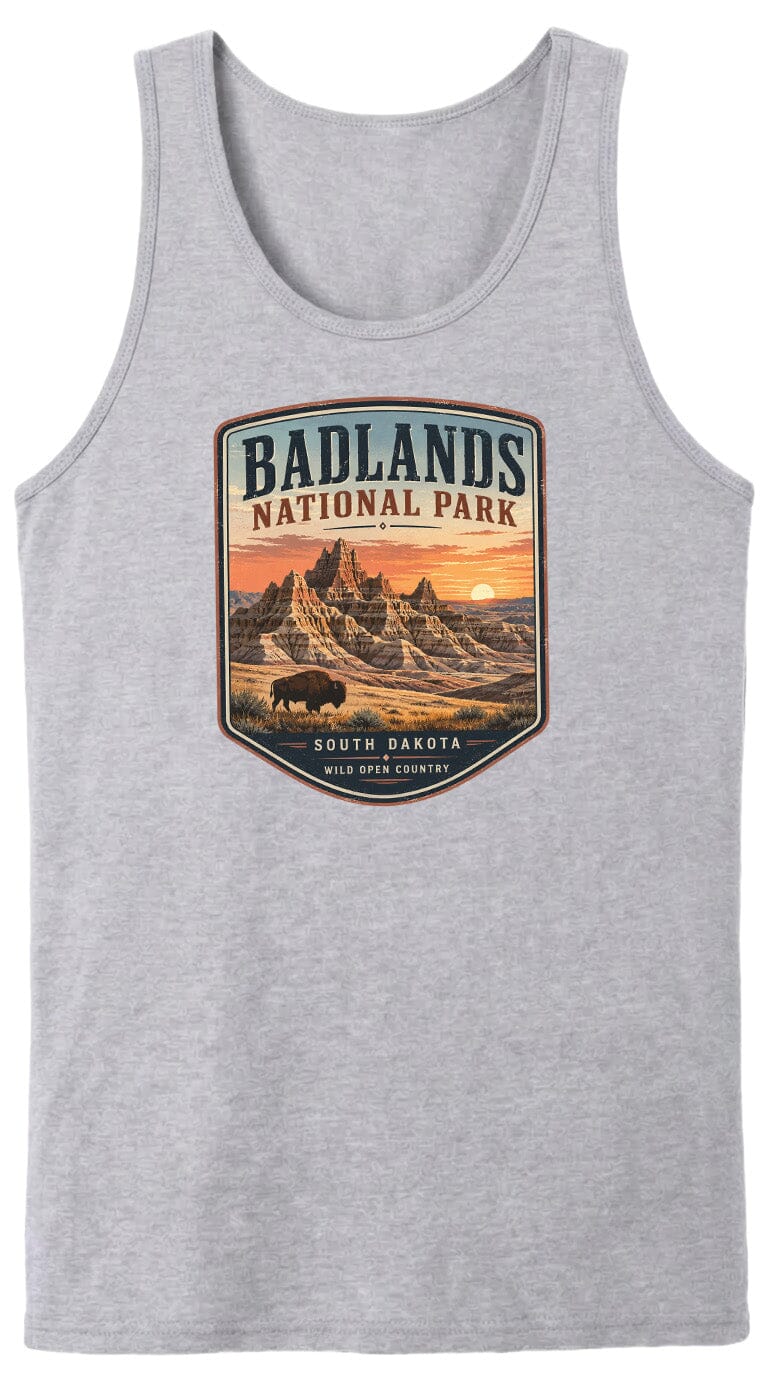 ADULT Badlands National Park Badge Chest Logo T Shirt | Hoodie | Long Sleeve | Sweatshirt | Crew Neck | Tank Top 1 Fiesta Doodle waterproof vinyl sticker. dishwasher safe outdoor sticker.