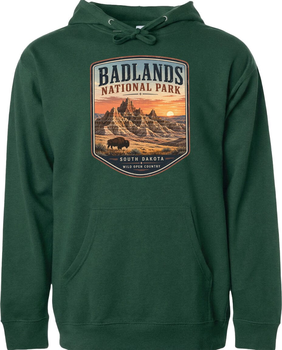 ADULT Badlands National Park Badge Chest Logo T Shirt | Hoodie | Long Sleeve | Sweatshirt | Crew Neck | Tank Top 1 Fiesta Doodle waterproof vinyl sticker. dishwasher safe outdoor sticker.