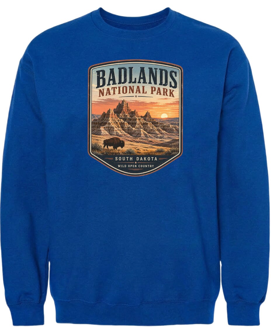ADULT Badlands National Park Badge Chest Logo T Shirt | Hoodie | Long Sleeve | Sweatshirt | Crew Neck | Tank Top 1 Fiesta Doodle waterproof vinyl sticker. dishwasher safe outdoor sticker.