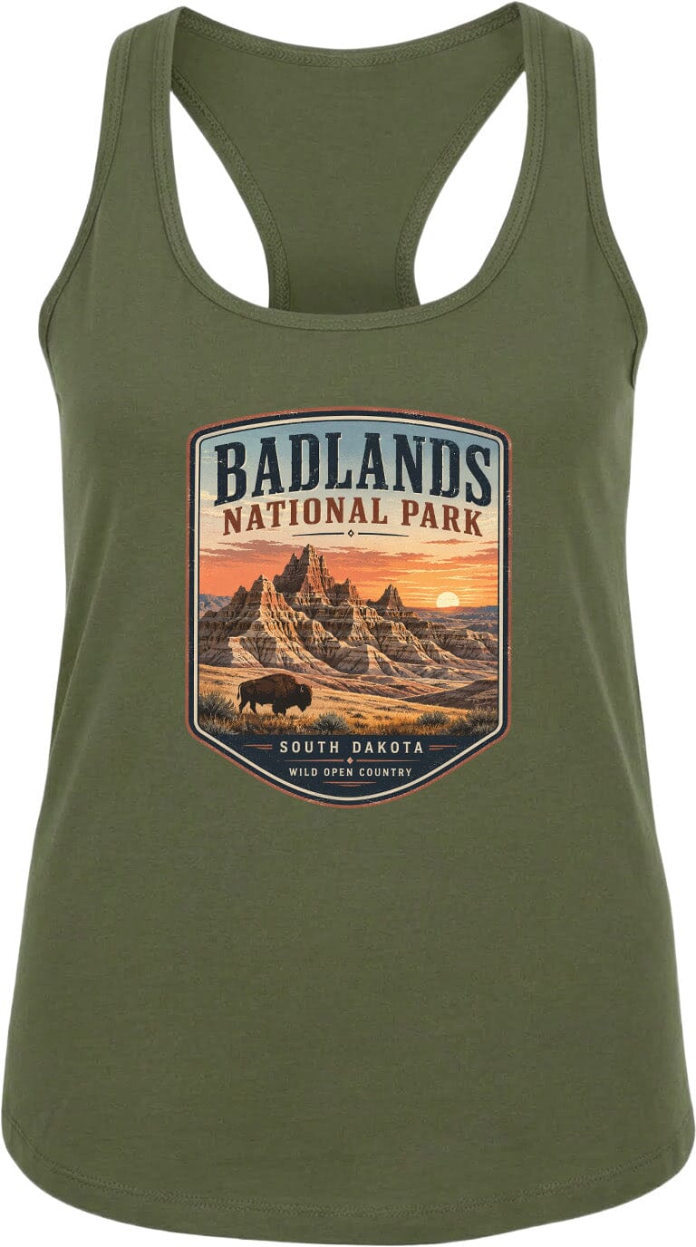 ADULT Badlands National Park Badge Chest Logo T Shirt | Hoodie | Long Sleeve | Sweatshirt | Crew Neck | Tank Top 1 Fiesta Doodle waterproof vinyl sticker. dishwasher safe outdoor sticker.