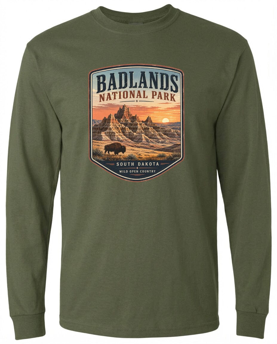 ADULT Badlands National Park Badge Chest Logo T Shirt | Hoodie | Long Sleeve | Sweatshirt | Crew Neck | Tank Top 1 Fiesta Doodle waterproof vinyl sticker. dishwasher safe outdoor sticker.