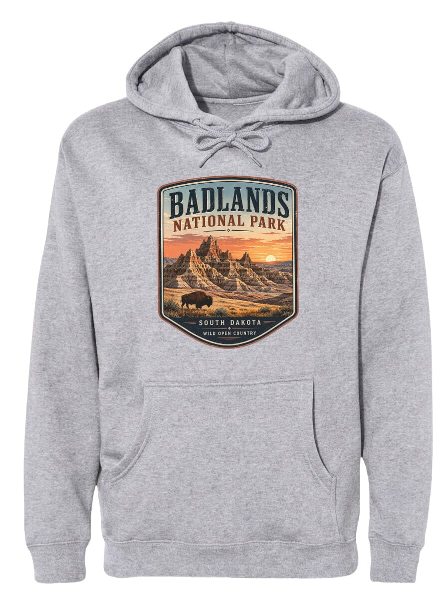 ADULT Badlands National Park Badge Chest Logo T Shirt | Hoodie | Long Sleeve | Sweatshirt | Crew Neck | Tank Top 1 Fiesta Doodle waterproof vinyl sticker. dishwasher safe outdoor sticker.