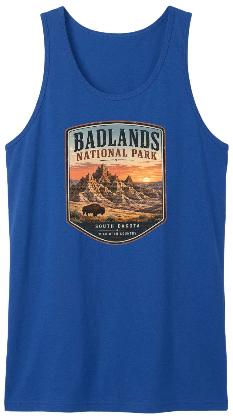 ADULT Badlands National Park Badge Chest Logo T Shirt | Hoodie | Long Sleeve | Sweatshirt | Crew Neck | Tank Top 1 Fiesta Doodle waterproof vinyl sticker. dishwasher safe outdoor sticker.