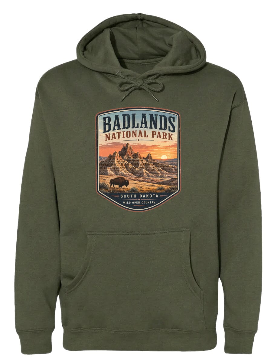 ADULT Badlands National Park Badge Chest Logo T Shirt | Hoodie | Long Sleeve | Sweatshirt | Crew Neck | Tank Top 1 Fiesta Doodle waterproof vinyl sticker. dishwasher safe outdoor sticker.