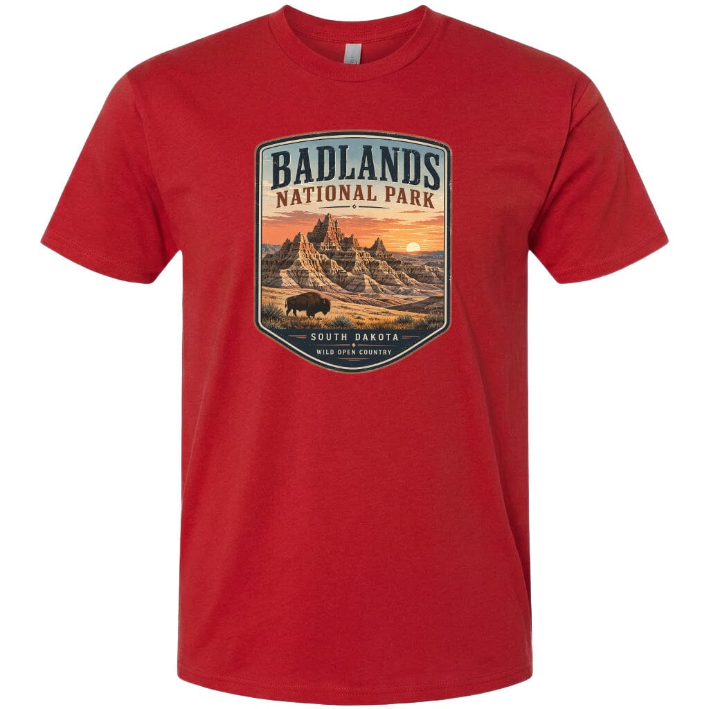 ADULT Badlands National Park Badge Chest Logo T Shirt | Hoodie | Long Sleeve | Sweatshirt | Crew Neck | Tank Top 1 Fiesta Doodle waterproof vinyl sticker. dishwasher safe outdoor sticker.
