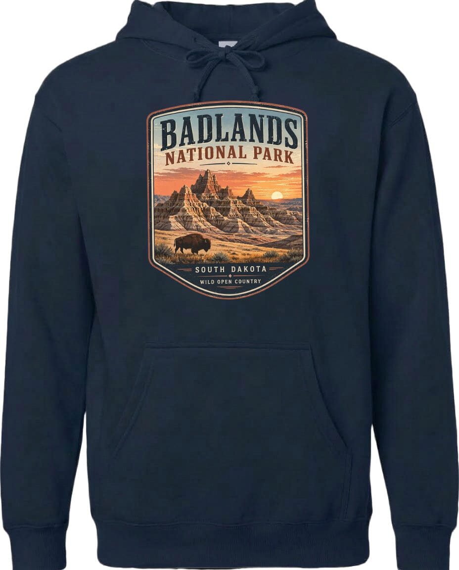 ADULT Badlands National Park Badge Chest Logo T Shirt | Hoodie | Long Sleeve | Sweatshirt | Crew Neck | Tank Top 1 Fiesta Doodle waterproof vinyl sticker. dishwasher safe outdoor sticker.