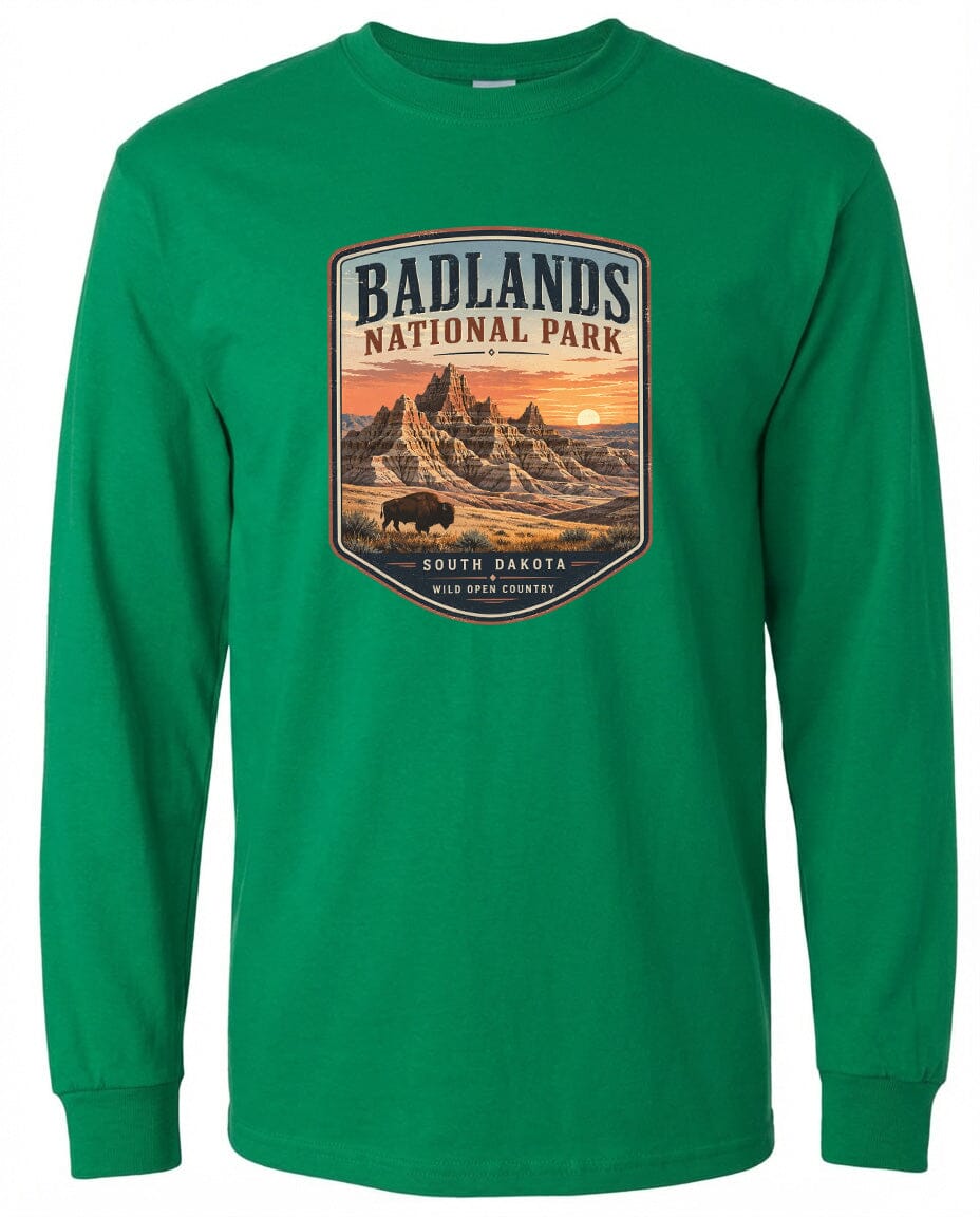 ADULT Badlands National Park Badge Chest Logo T Shirt | Hoodie | Long Sleeve | Sweatshirt | Crew Neck | Tank Top 1 Fiesta Doodle waterproof vinyl sticker. dishwasher safe outdoor sticker.