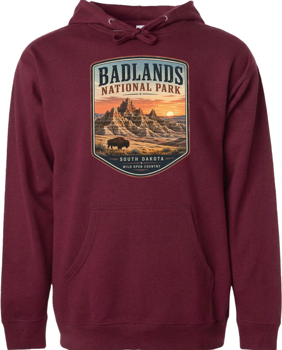 ADULT Badlands National Park Badge Chest Logo T Shirt | Hoodie | Long Sleeve | Sweatshirt | Crew Neck | Tank Top 1 Fiesta Doodle waterproof vinyl sticker. dishwasher safe outdoor sticker.