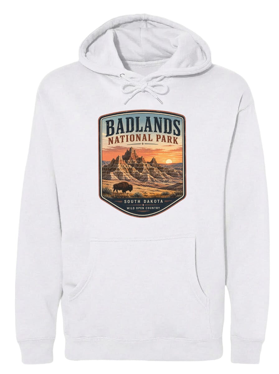 ADULT Badlands National Park Badge Chest Logo T Shirt | Hoodie | Long Sleeve | Sweatshirt | Crew Neck | Tank Top 1 Fiesta Doodle waterproof vinyl sticker. dishwasher safe outdoor sticker.