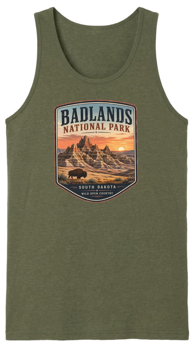 ADULT Badlands National Park Badge Chest Logo T Shirt | Hoodie | Long Sleeve | Sweatshirt | Crew Neck | Tank Top 1 Fiesta Doodle waterproof vinyl sticker. dishwasher safe outdoor sticker.