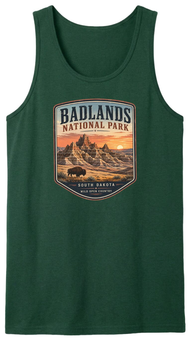ADULT Badlands National Park Badge Chest Logo T Shirt | Hoodie | Long Sleeve | Sweatshirt | Crew Neck | Tank Top 1 Fiesta Doodle waterproof vinyl sticker. dishwasher safe outdoor sticker.