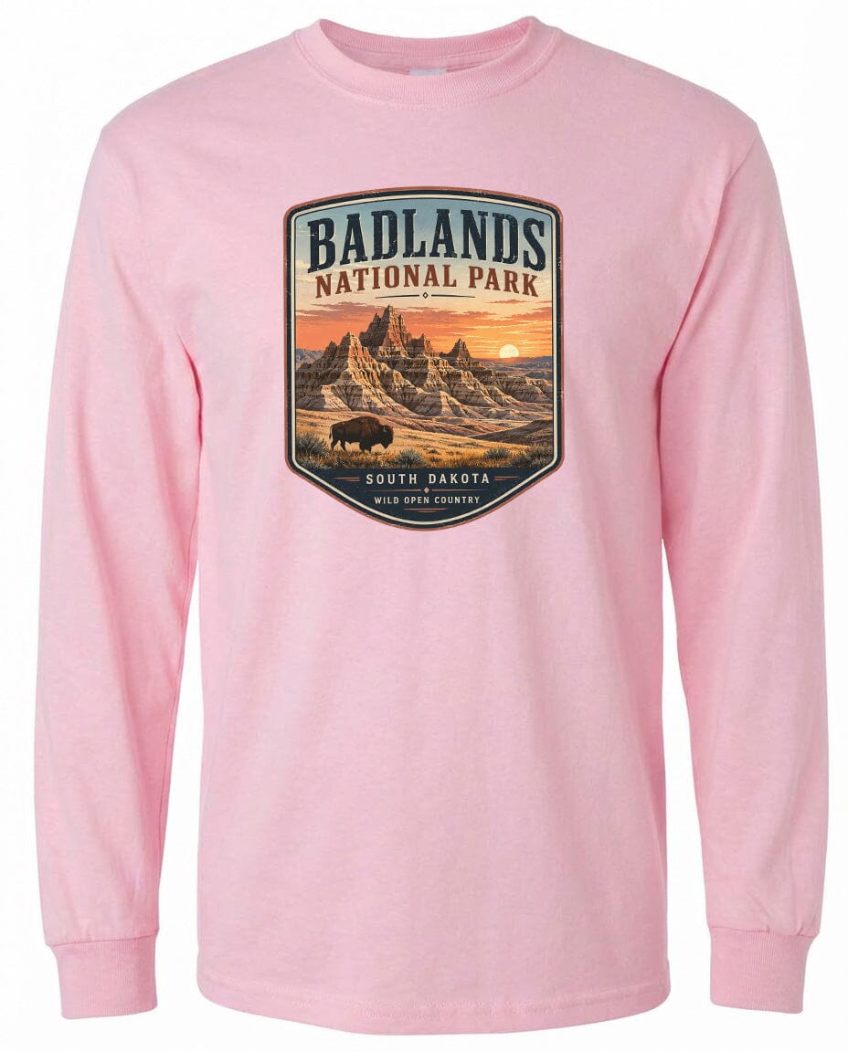ADULT Badlands National Park Badge Chest Logo T Shirt | Hoodie | Long Sleeve | Sweatshirt | Crew Neck | Tank Top 1 Fiesta Doodle waterproof vinyl sticker. dishwasher safe outdoor sticker.