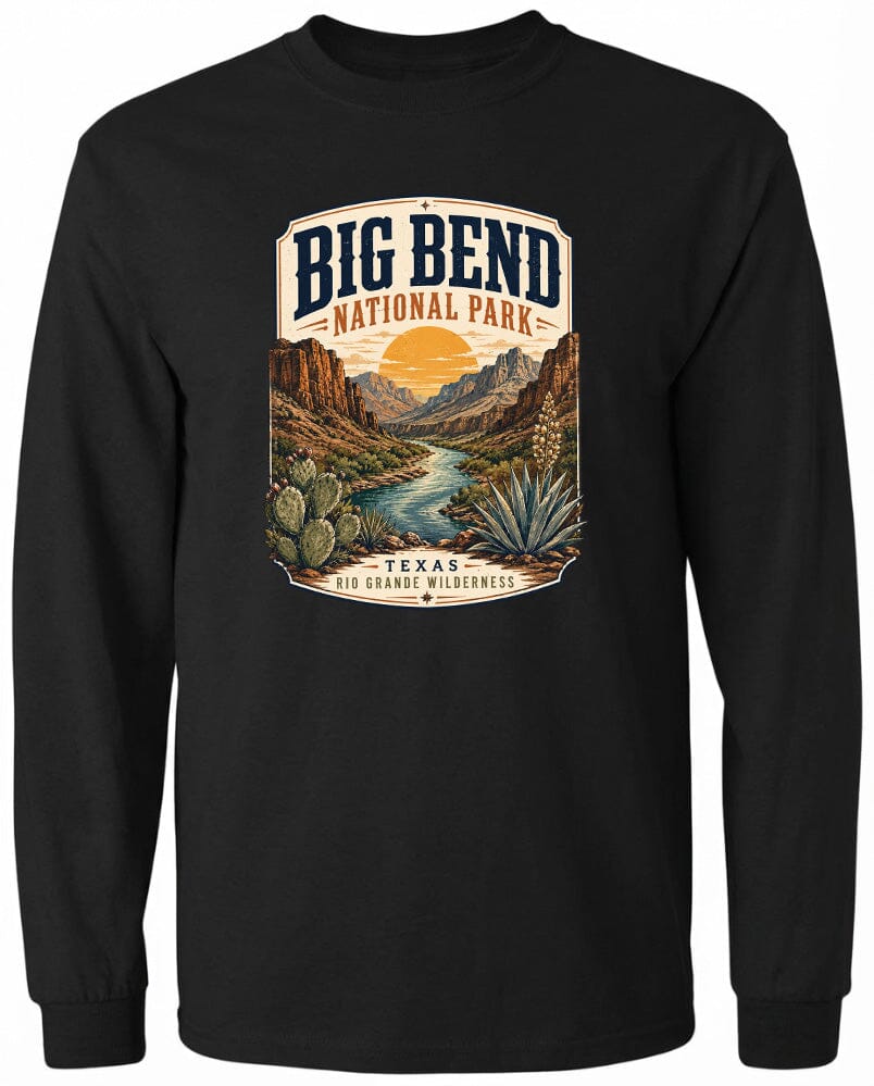 ADULT Big Bend National Park Badge Chest Logo T Shirt | Hoodie | Long Sleeve | Sweatshirt | Crew Neck | Tank Top 1 Fiesta Doodle waterproof vinyl sticker. dishwasher safe outdoor sticker.