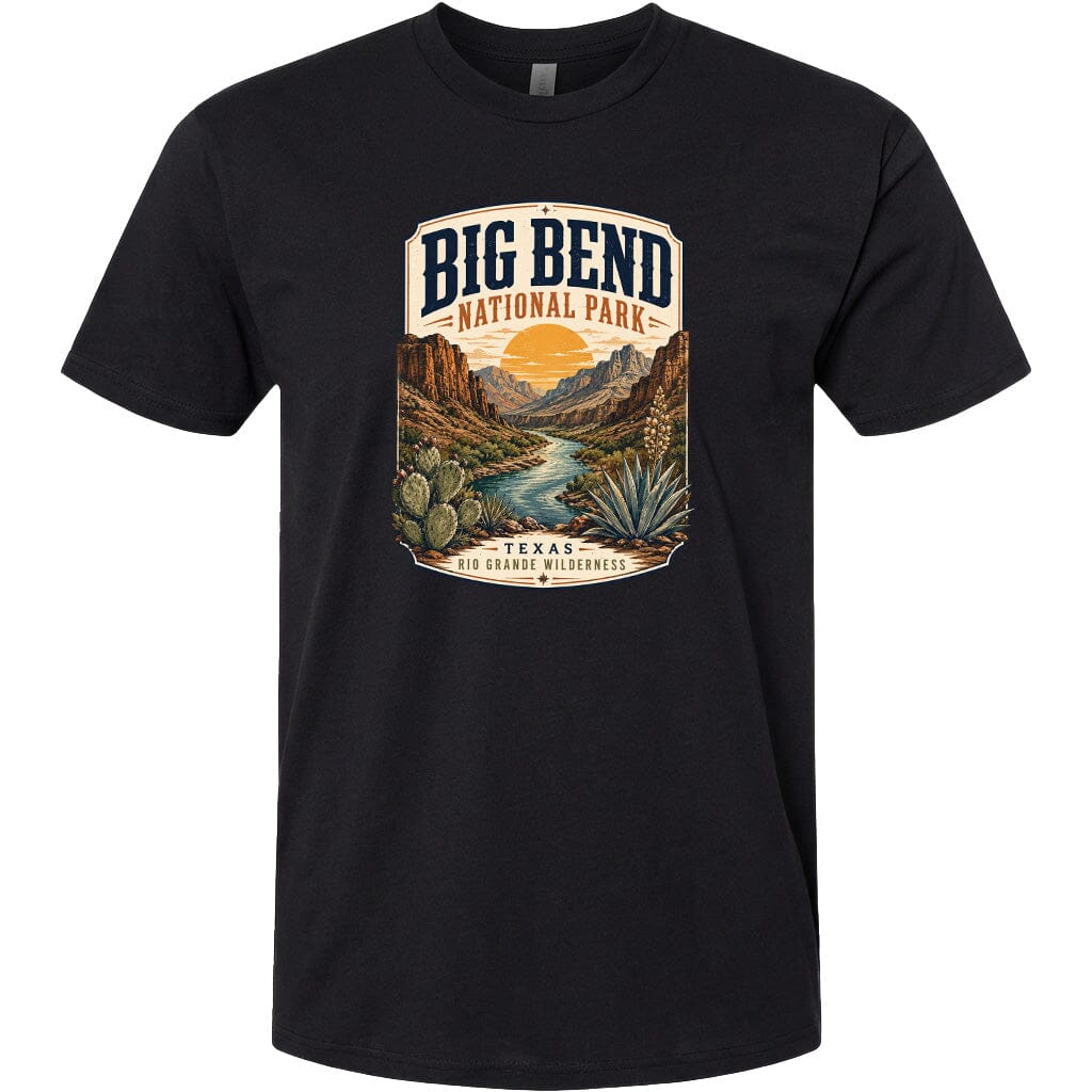 ADULT Big Bend National Park Badge Chest Logo T Shirt | Hoodie | Long Sleeve | Sweatshirt | Crew Neck | Tank Top 1 Fiesta Doodle waterproof vinyl sticker. dishwasher safe outdoor sticker.