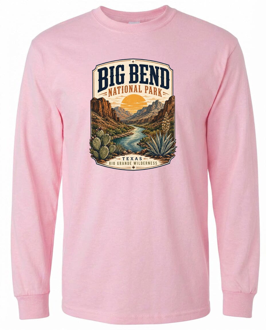 ADULT Big Bend National Park Badge Chest Logo T Shirt | Hoodie | Long Sleeve | Sweatshirt | Crew Neck | Tank Top 1 Fiesta Doodle waterproof vinyl sticker. dishwasher safe outdoor sticker.