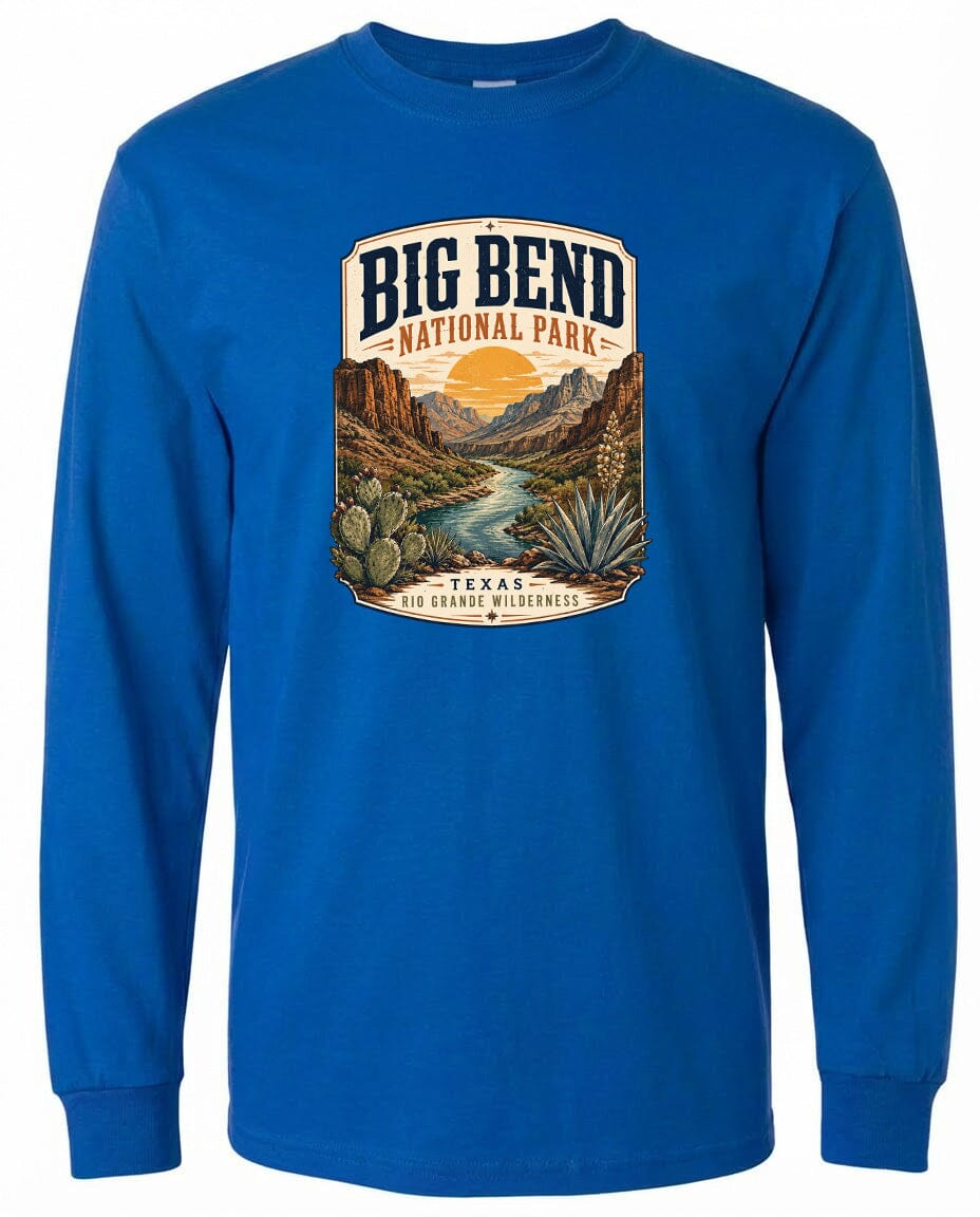 ADULT Big Bend National Park Badge Chest Logo T Shirt | Hoodie | Long Sleeve | Sweatshirt | Crew Neck | Tank Top 1 Fiesta Doodle waterproof vinyl sticker. dishwasher safe outdoor sticker.