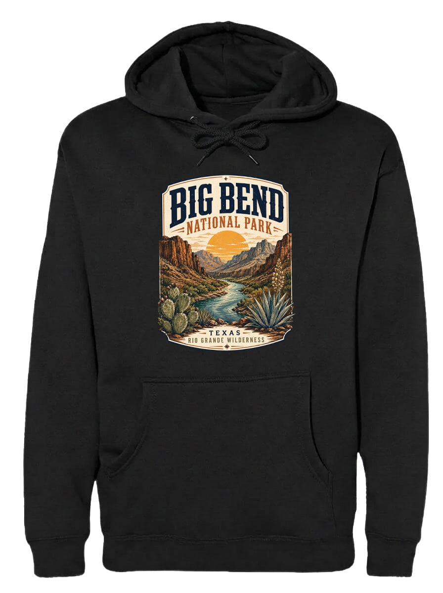 ADULT Big Bend National Park Badge Chest Logo T Shirt | Hoodie | Long Sleeve | Sweatshirt | Crew Neck | Tank Top 1 Fiesta Doodle waterproof vinyl sticker. dishwasher safe outdoor sticker.