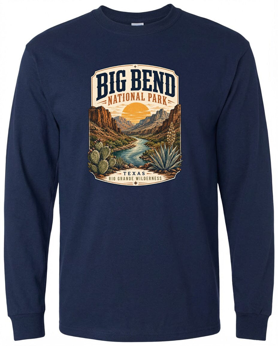 ADULT Big Bend National Park Badge Chest Logo T Shirt | Hoodie | Long Sleeve | Sweatshirt | Crew Neck | Tank Top 1 Fiesta Doodle waterproof vinyl sticker. dishwasher safe outdoor sticker.