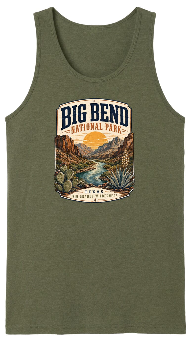 ADULT Big Bend National Park Badge Chest Logo T Shirt | Hoodie | Long Sleeve | Sweatshirt | Crew Neck | Tank Top 1 Fiesta Doodle waterproof vinyl sticker. dishwasher safe outdoor sticker.