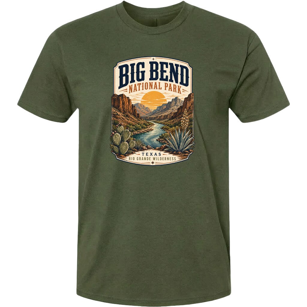 ADULT Big Bend National Park Badge Chest Logo T Shirt | Hoodie | Long Sleeve | Sweatshirt | Crew Neck | Tank Top 1 Fiesta Doodle waterproof vinyl sticker. dishwasher safe outdoor sticker.