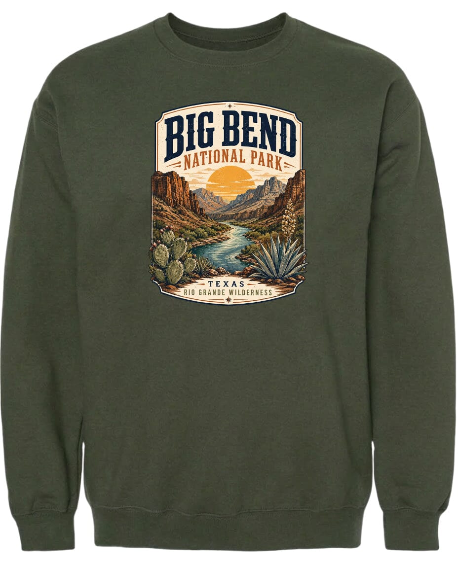 ADULT Big Bend National Park Badge Chest Logo T Shirt | Hoodie | Long Sleeve | Sweatshirt | Crew Neck | Tank Top 1 Fiesta Doodle waterproof vinyl sticker. dishwasher safe outdoor sticker.