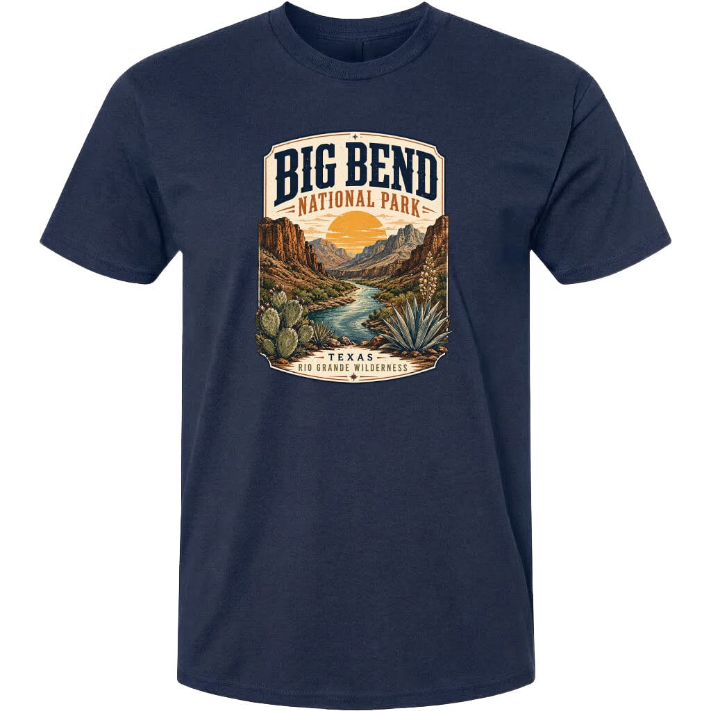 ADULT Big Bend National Park Badge Chest Logo T Shirt | Hoodie | Long Sleeve | Sweatshirt | Crew Neck | Tank Top 1 Fiesta Doodle waterproof vinyl sticker. dishwasher safe outdoor sticker.
