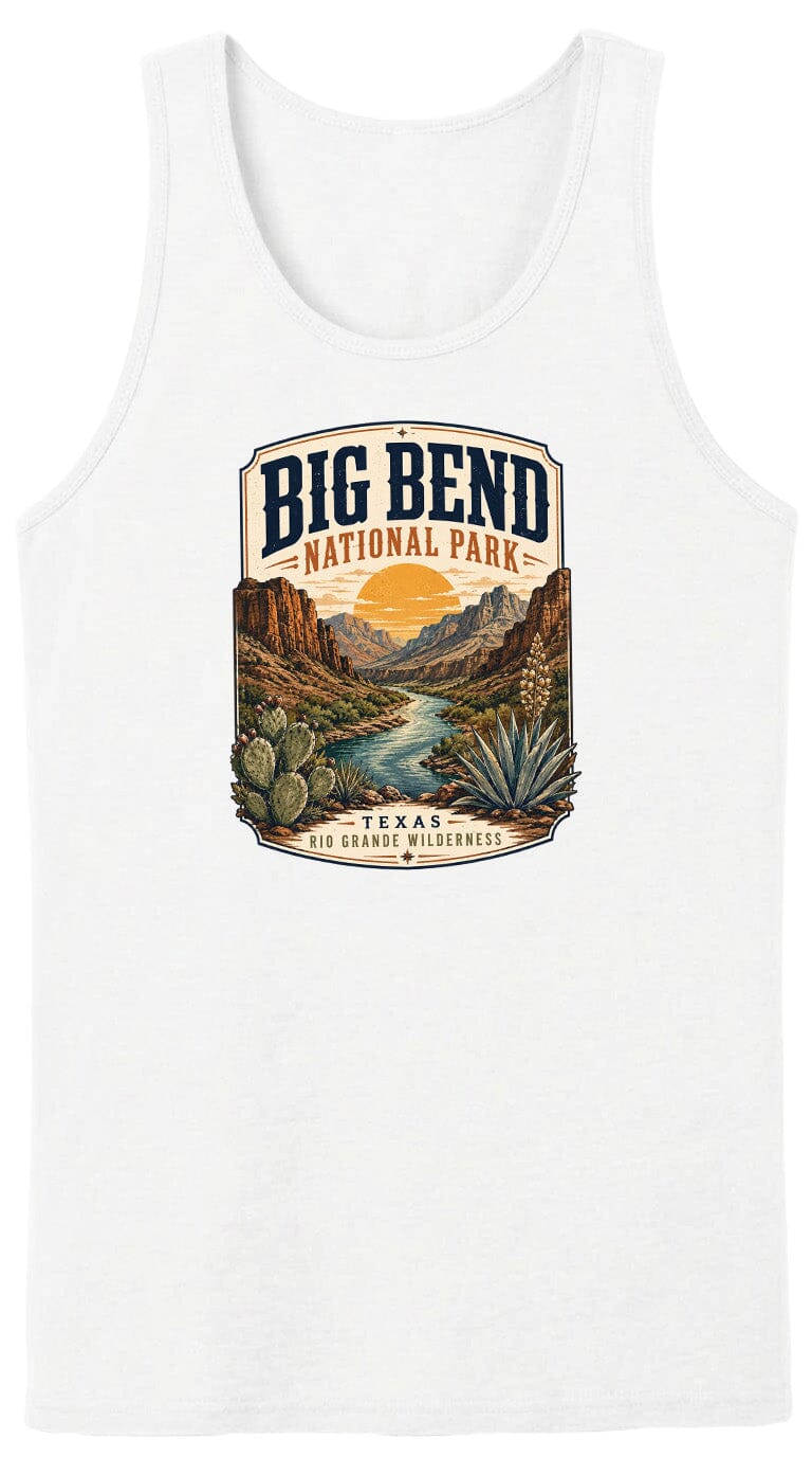 ADULT Big Bend National Park Badge Chest Logo T Shirt | Hoodie | Long Sleeve | Sweatshirt | Crew Neck | Tank Top 1 Fiesta Doodle waterproof vinyl sticker. dishwasher safe outdoor sticker.