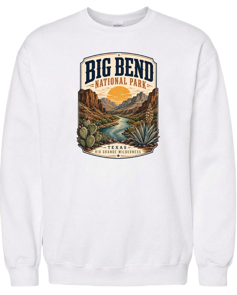 ADULT Big Bend National Park Badge Chest Logo T Shirt | Hoodie | Long Sleeve | Sweatshirt | Crew Neck | Tank Top 1 Fiesta Doodle waterproof vinyl sticker. dishwasher safe outdoor sticker.