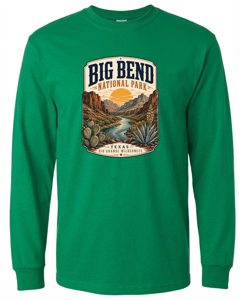 ADULT Big Bend National Park Badge Chest Logo T Shirt | Hoodie | Long Sleeve | Sweatshirt | Crew Neck | Tank Top 1 Fiesta Doodle waterproof vinyl sticker. dishwasher safe outdoor sticker.