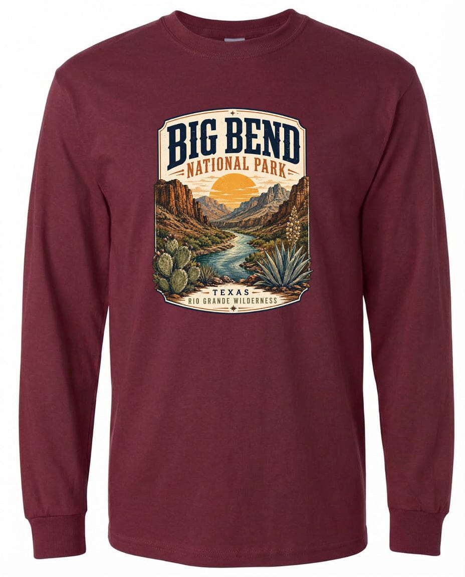 ADULT Big Bend National Park Badge Chest Logo T Shirt | Hoodie | Long Sleeve | Sweatshirt | Crew Neck | Tank Top 1 Fiesta Doodle waterproof vinyl sticker. dishwasher safe outdoor sticker.