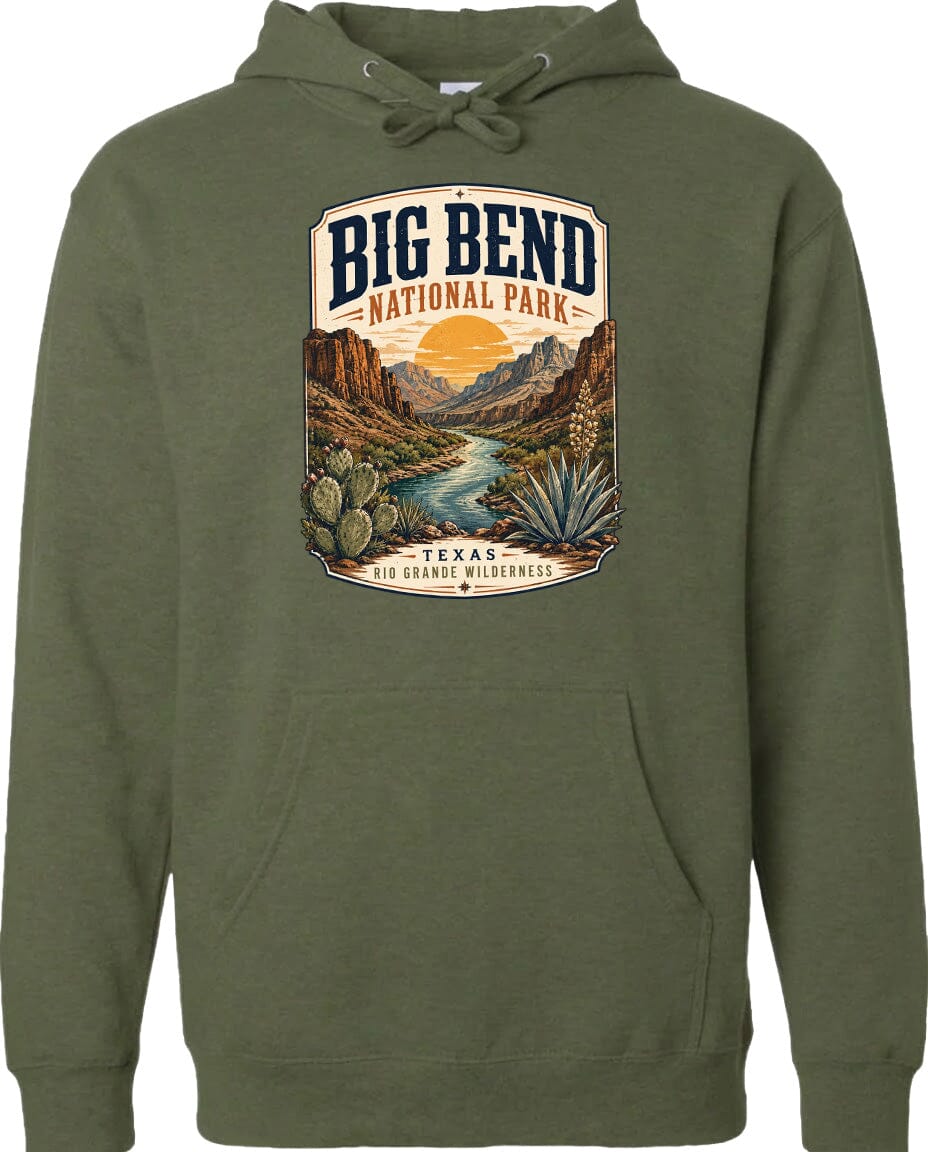 ADULT Big Bend National Park Badge Chest Logo T Shirt | Hoodie | Long Sleeve | Sweatshirt | Crew Neck | Tank Top 1 Fiesta Doodle waterproof vinyl sticker. dishwasher safe outdoor sticker.