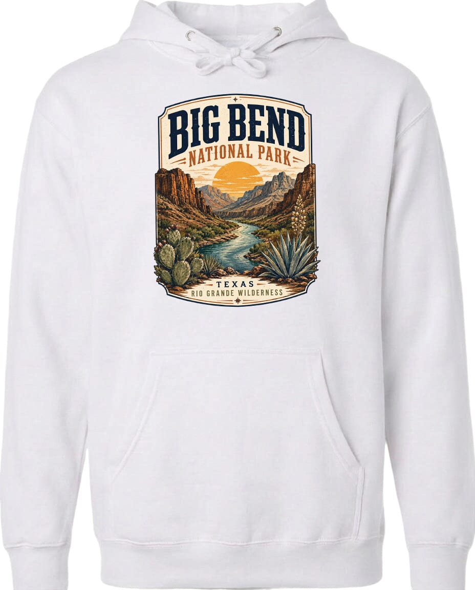 ADULT Big Bend National Park Badge Chest Logo T Shirt | Hoodie | Long Sleeve | Sweatshirt | Crew Neck | Tank Top 1 Fiesta Doodle waterproof vinyl sticker. dishwasher safe outdoor sticker.