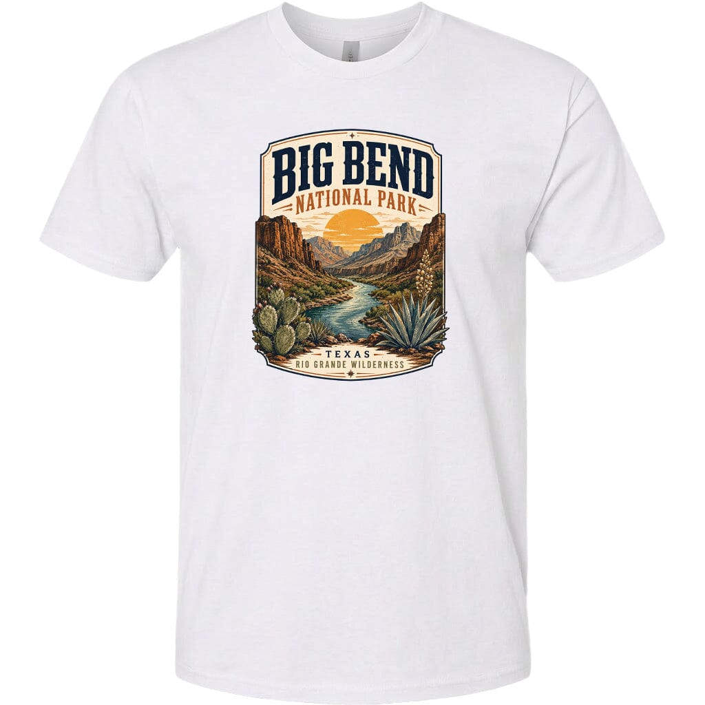 ADULT Big Bend National Park Badge Chest Logo T Shirt | Hoodie | Long Sleeve | Sweatshirt | Crew Neck | Tank Top 1 Fiesta Doodle waterproof vinyl sticker. dishwasher safe outdoor sticker.