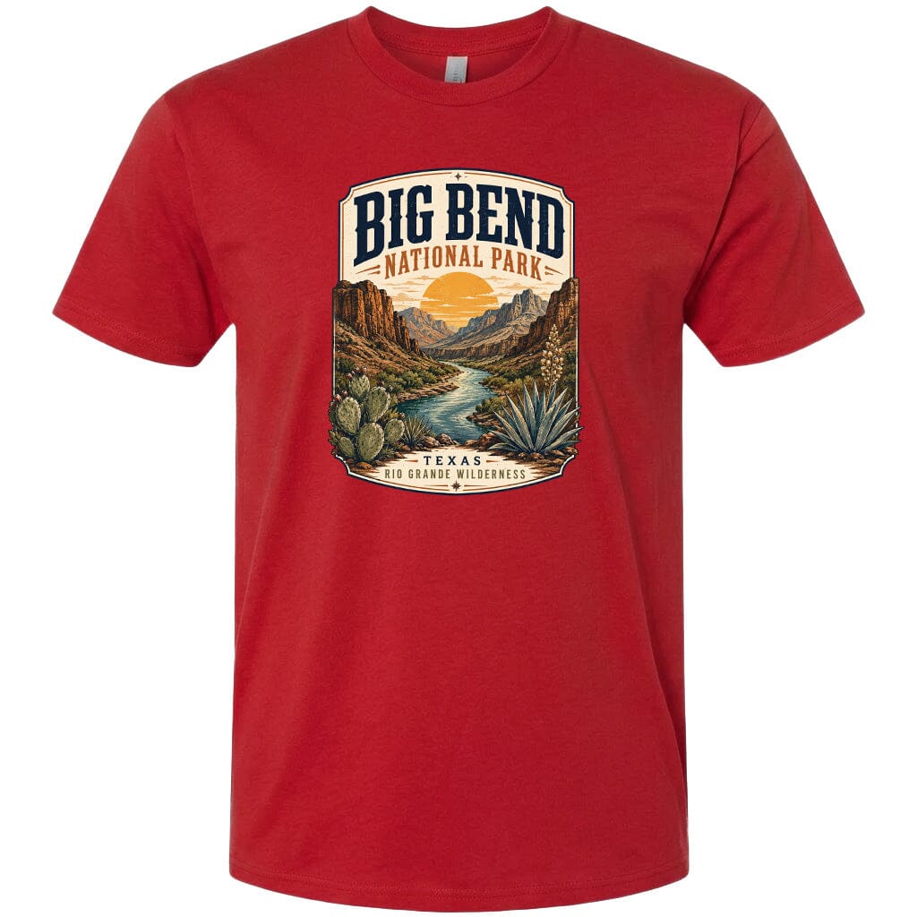 ADULT Big Bend National Park Badge Chest Logo T Shirt | Hoodie | Long Sleeve | Sweatshirt | Crew Neck | Tank Top 1 Fiesta Doodle waterproof vinyl sticker. dishwasher safe outdoor sticker.