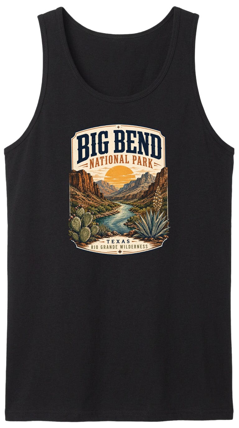 ADULT Big Bend National Park Badge Chest Logo T Shirt | Hoodie | Long Sleeve | Sweatshirt | Crew Neck | Tank Top 1 Fiesta Doodle waterproof vinyl sticker. dishwasher safe outdoor sticker.