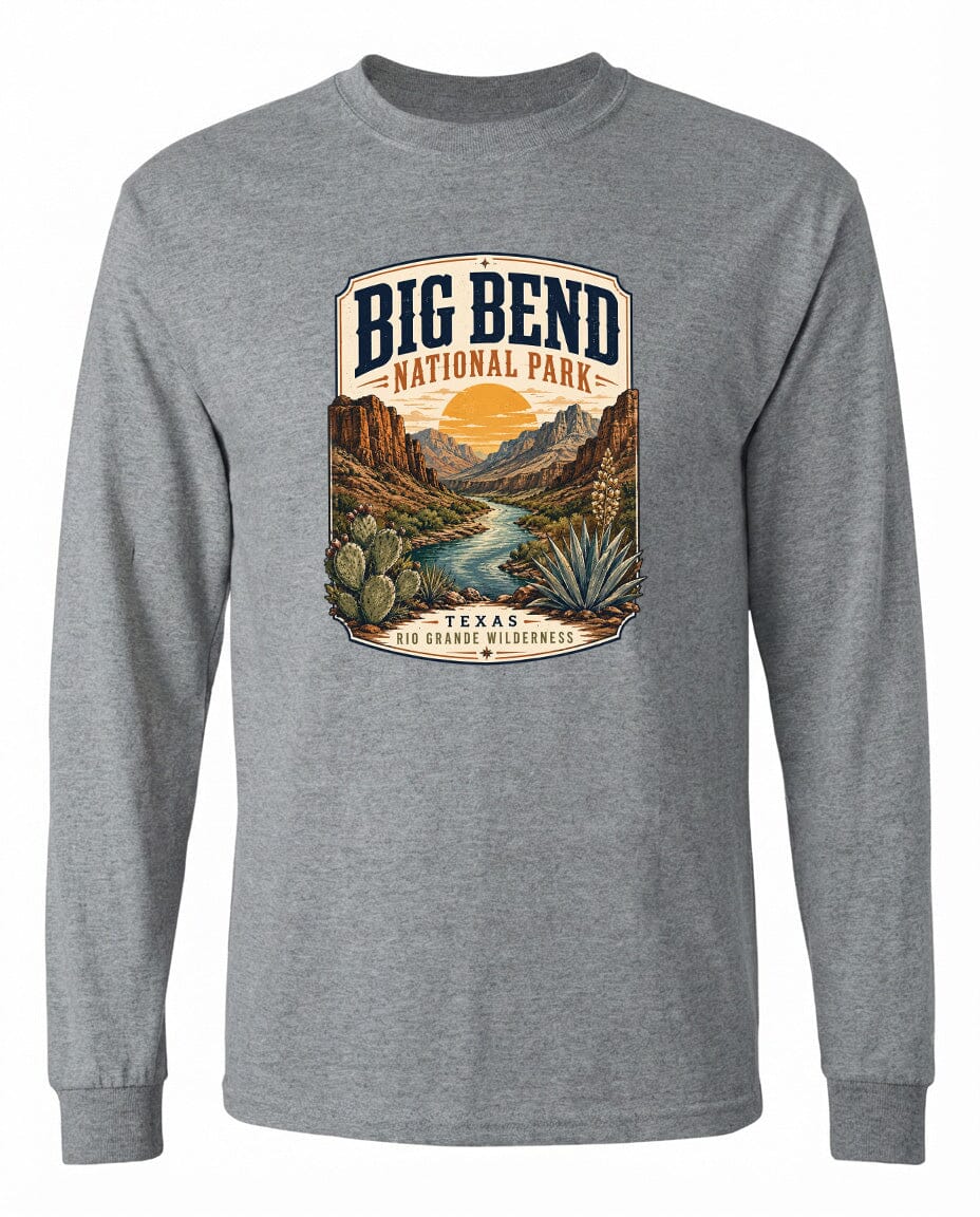 ADULT Big Bend National Park Badge Chest Logo T Shirt | Hoodie | Long Sleeve | Sweatshirt | Crew Neck | Tank Top 1 Fiesta Doodle waterproof vinyl sticker. dishwasher safe outdoor sticker.