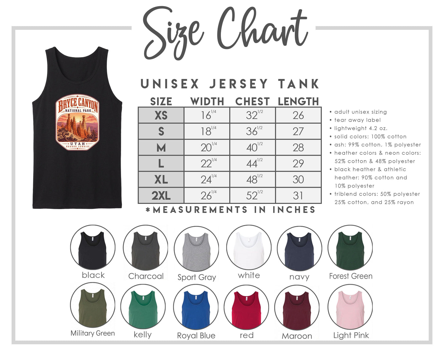 the size chart for a tank top