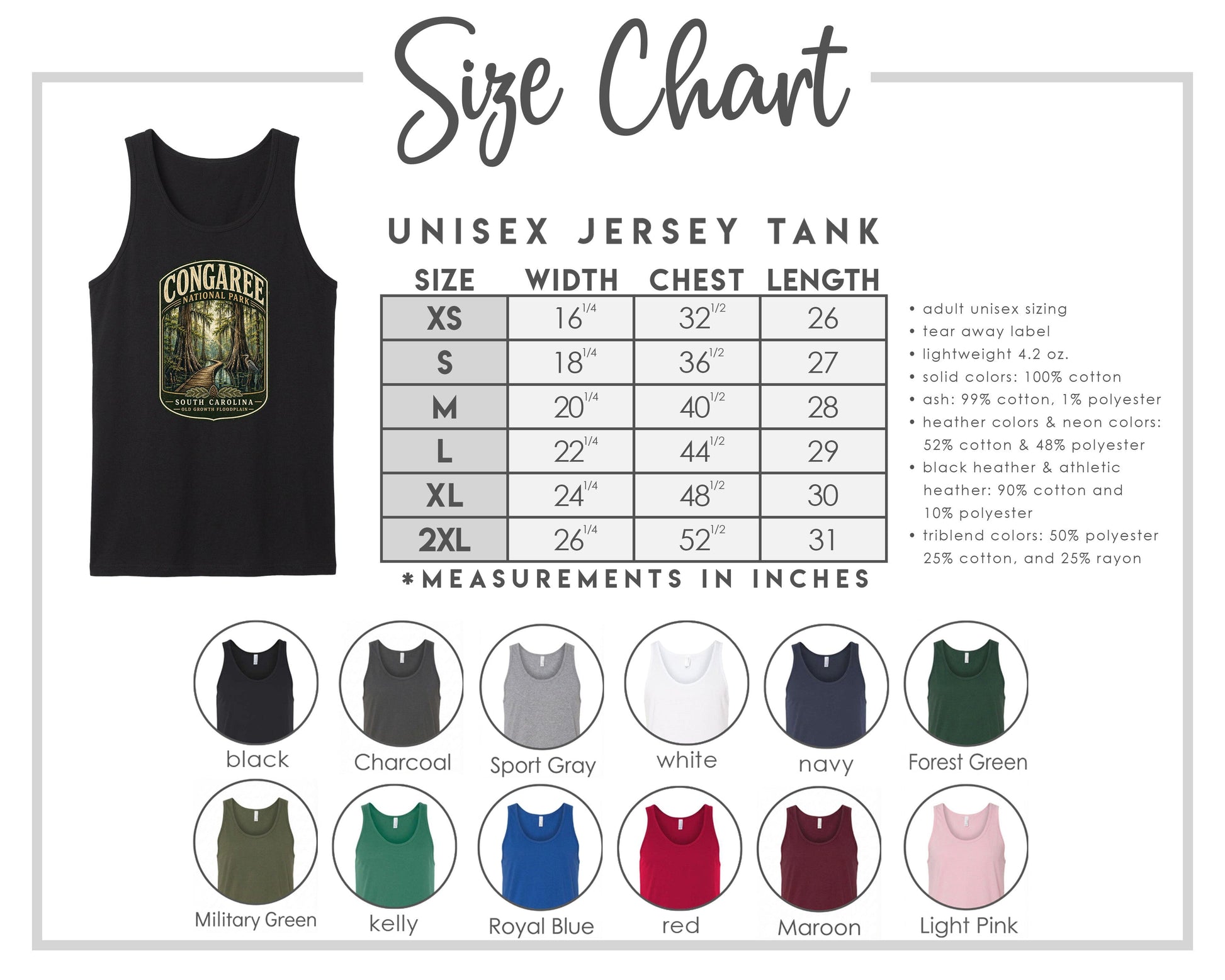 the size chart for a tank top