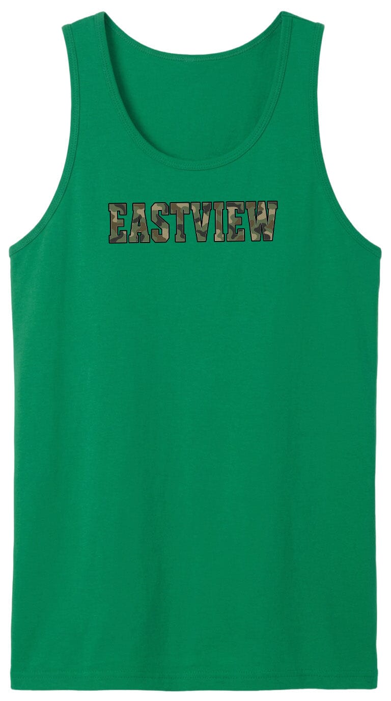 A green tank top with the word "EASTVIEW" printed on it.