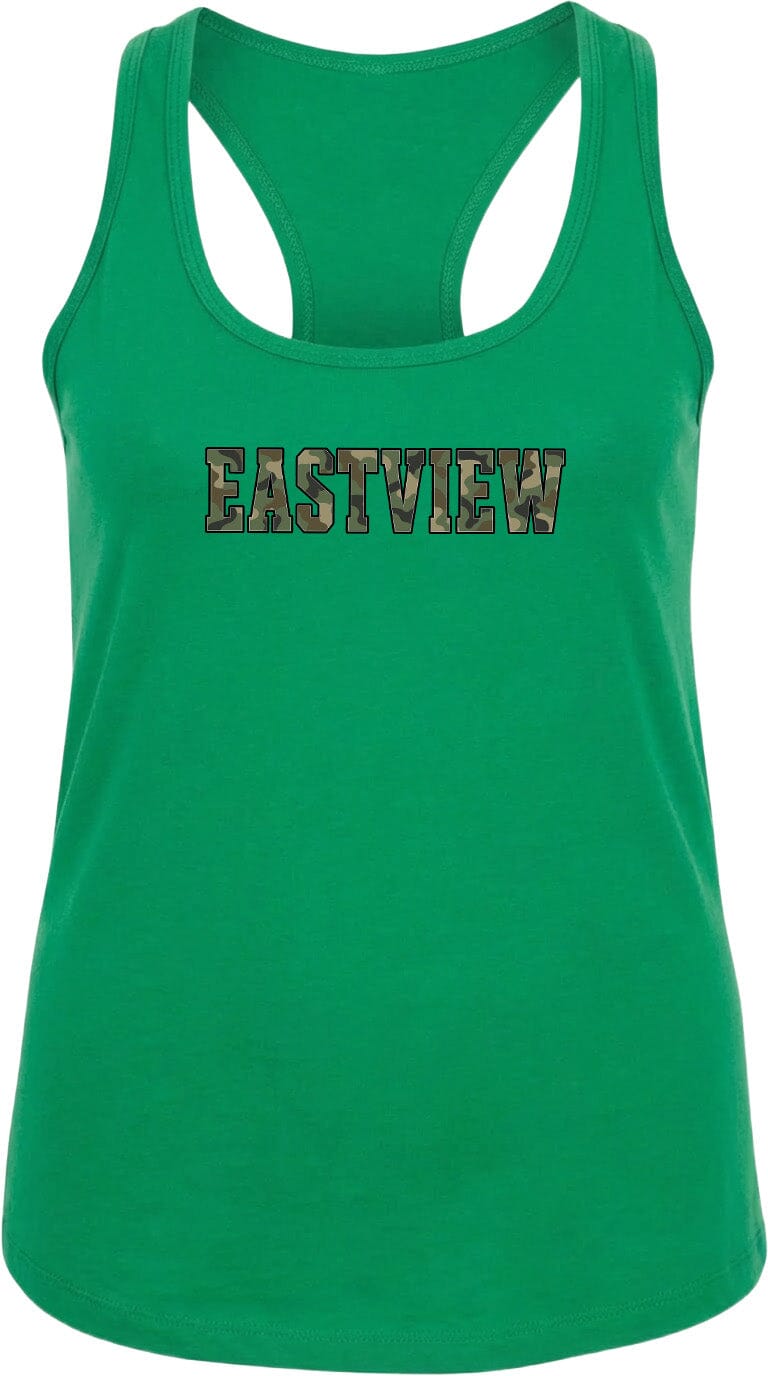 A green tank top with the word "EASTVIEW" printed on it.