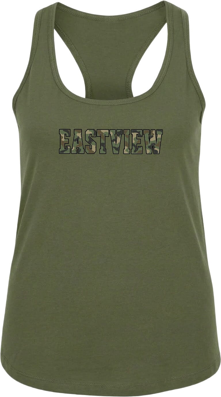 A green tank top with the word "EASTVIEW" printed on it.