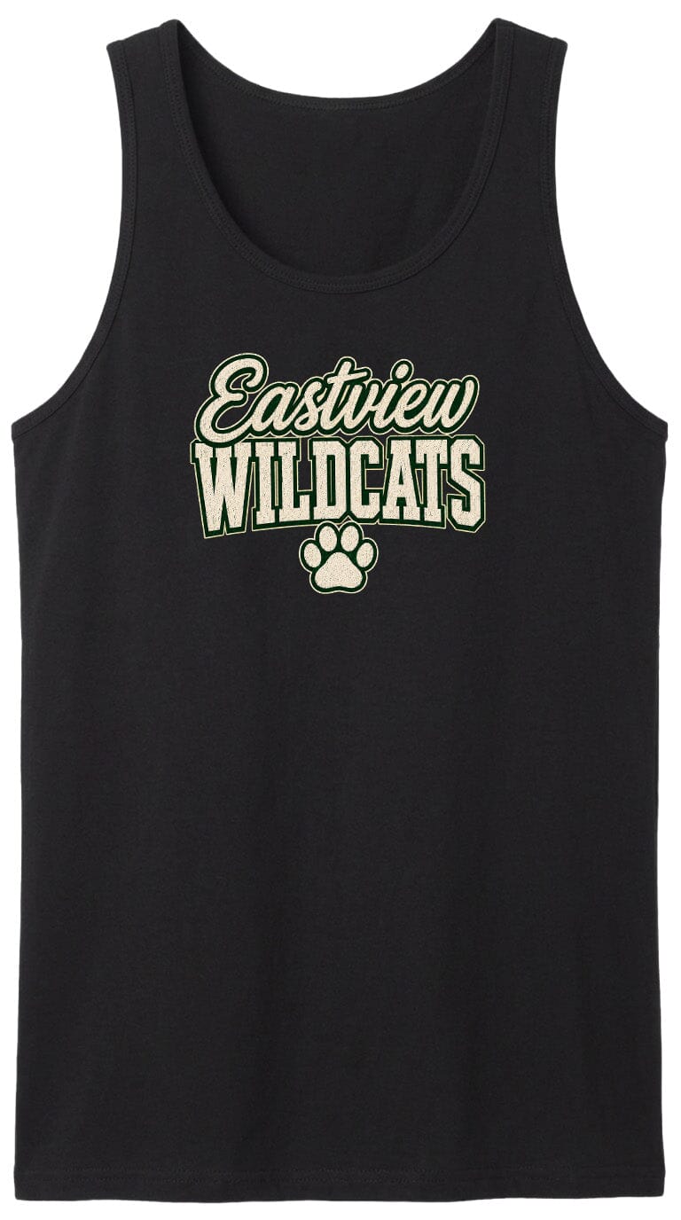 A black tank top with the text "Eastview Wildcats" printed on it.