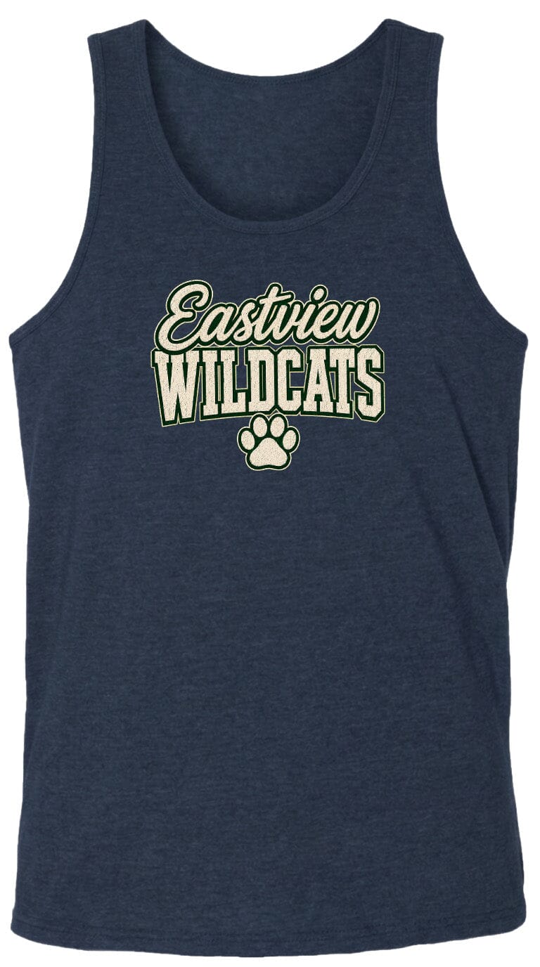 A navy blue tank top with the text "Eastview Wildcats" printed on it.
