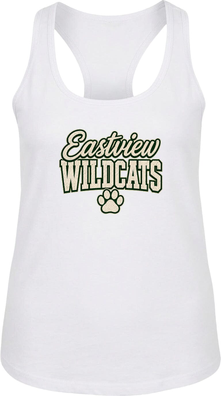 A white tank top with the text "Eastview Wildcats" printed on it.