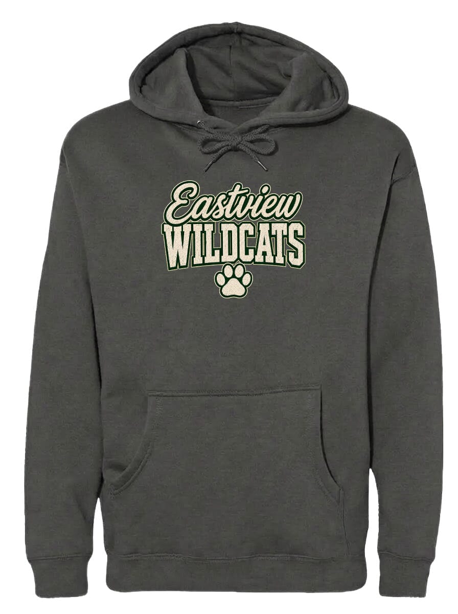 A gray hoodie with the text "Eastview Wildcats" printed on it.