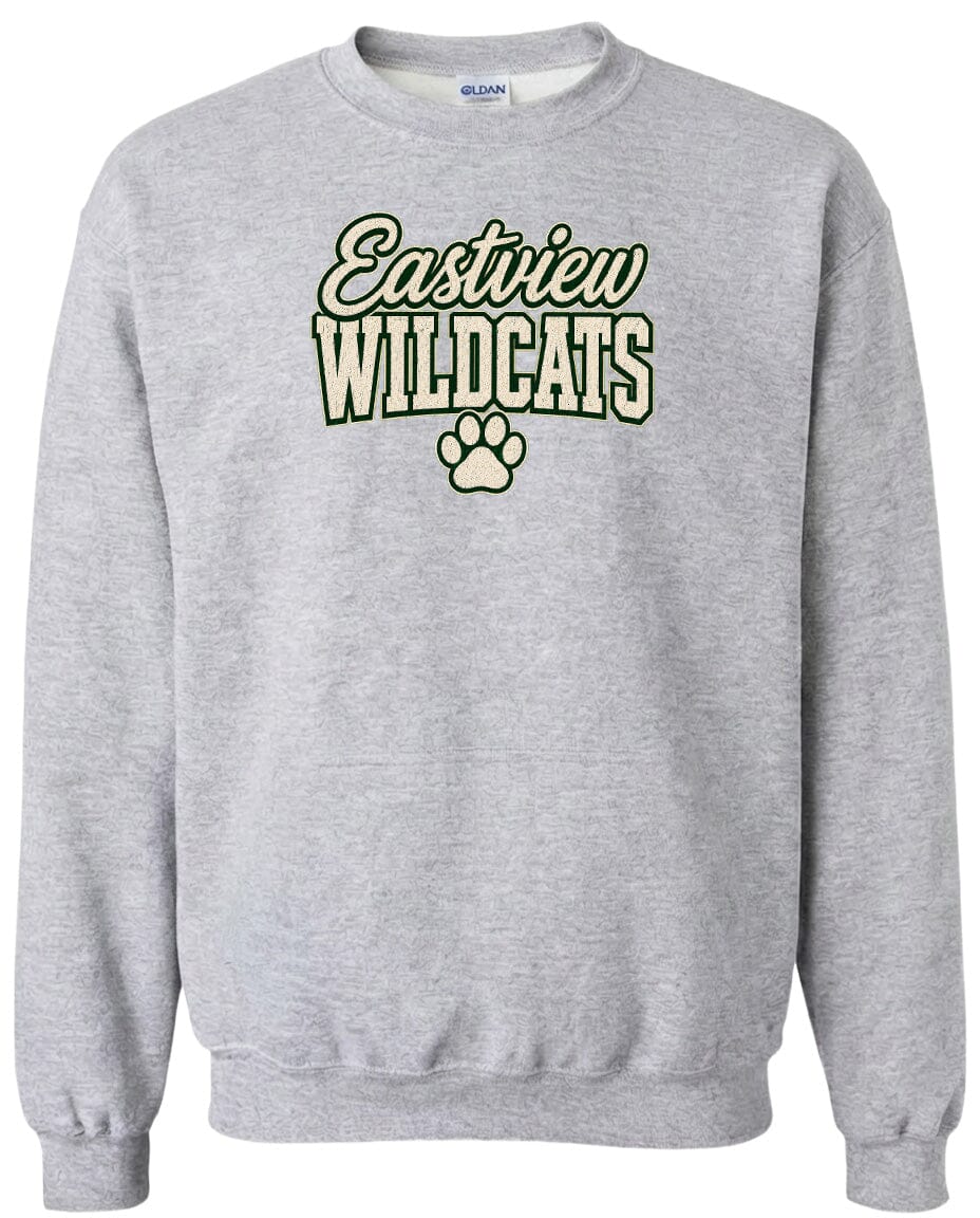 A gray sweatshirt with the text "Eastview Wildcats" printed on it.