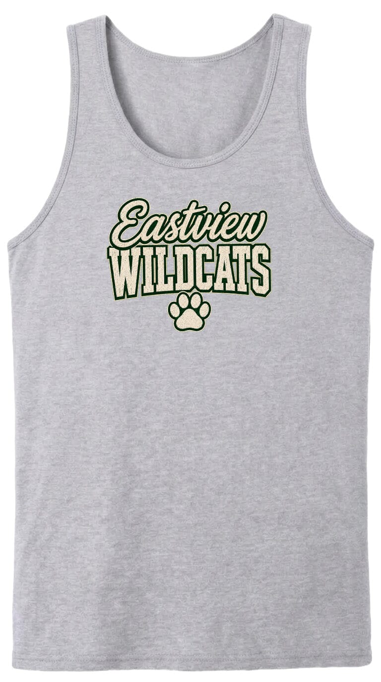 A gray tank top with the text "Eastview Wildcats" printed on it.