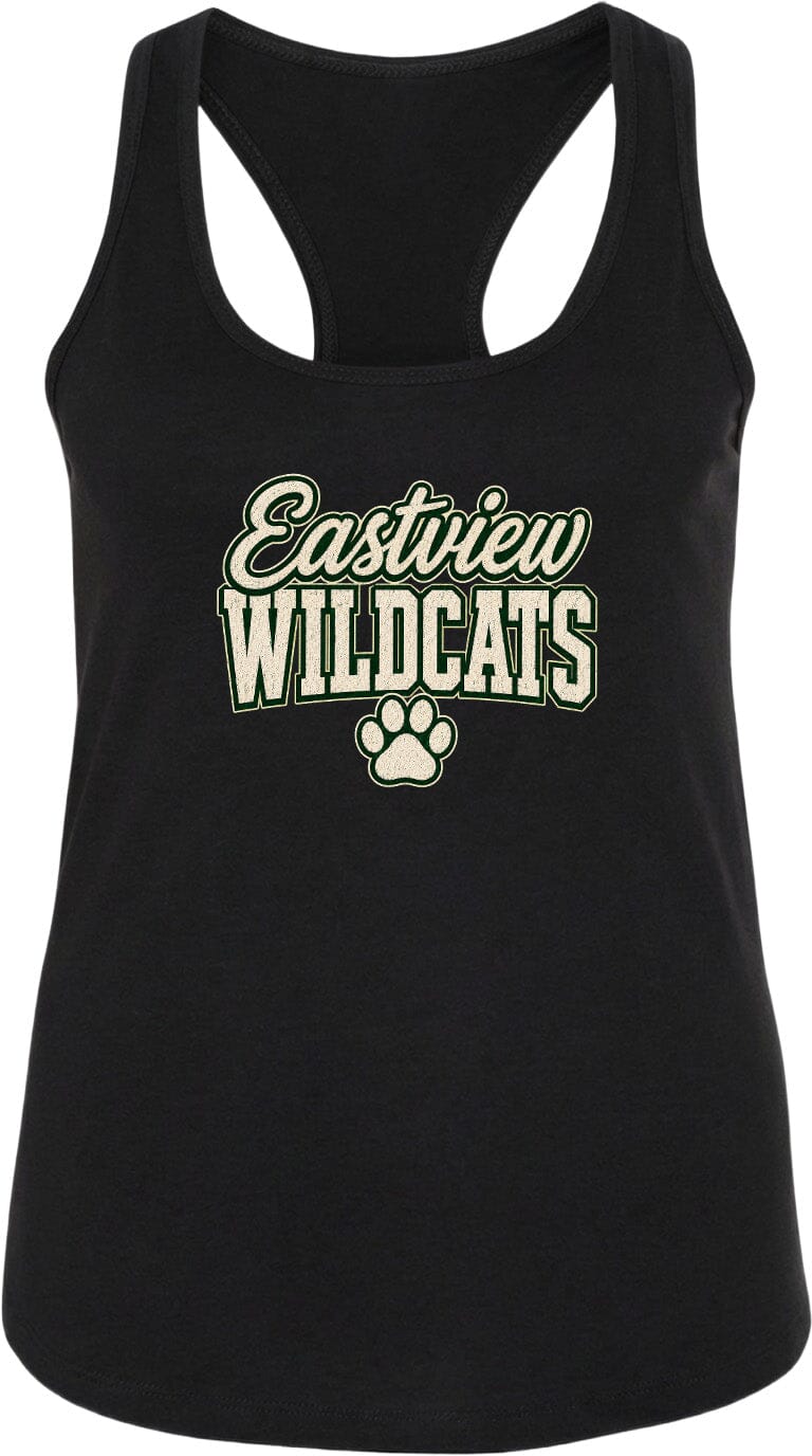 A black tank top with the text "Eastview Wildcats" printed on it.
