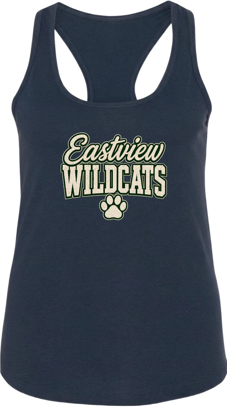 A navy blue tank top with the text "Eastview Wildcats" printed on it.