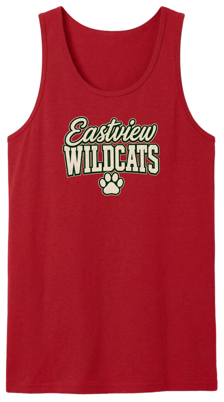 A red tank top with the text "Eastview Wildcats" printed on it.